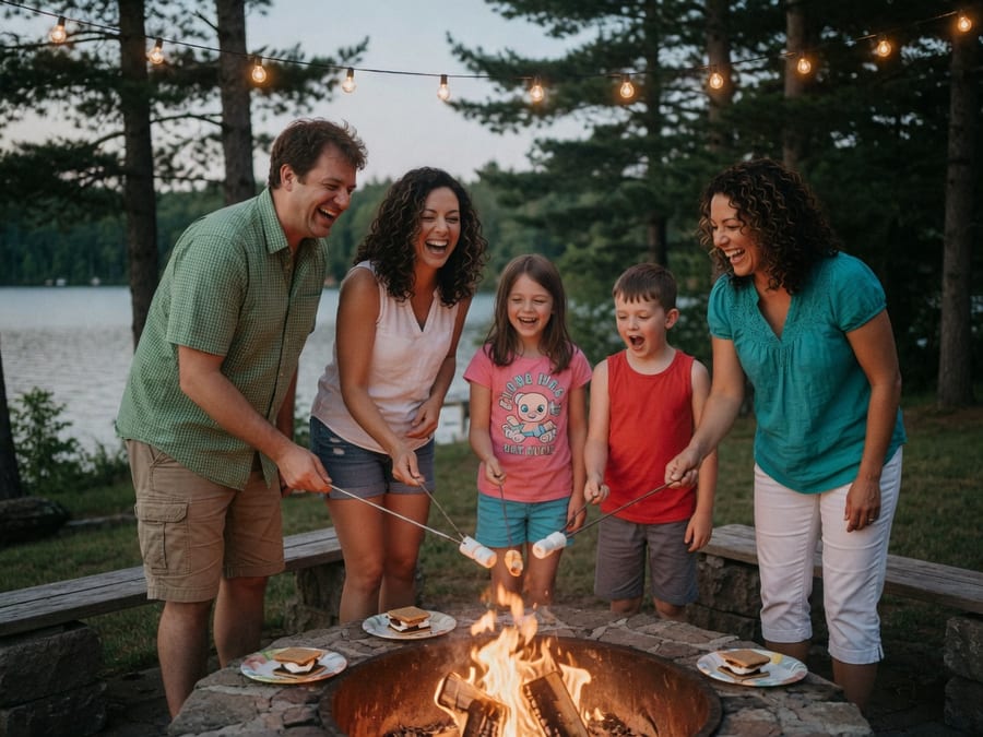 Marshmallows toasting over a campfire
